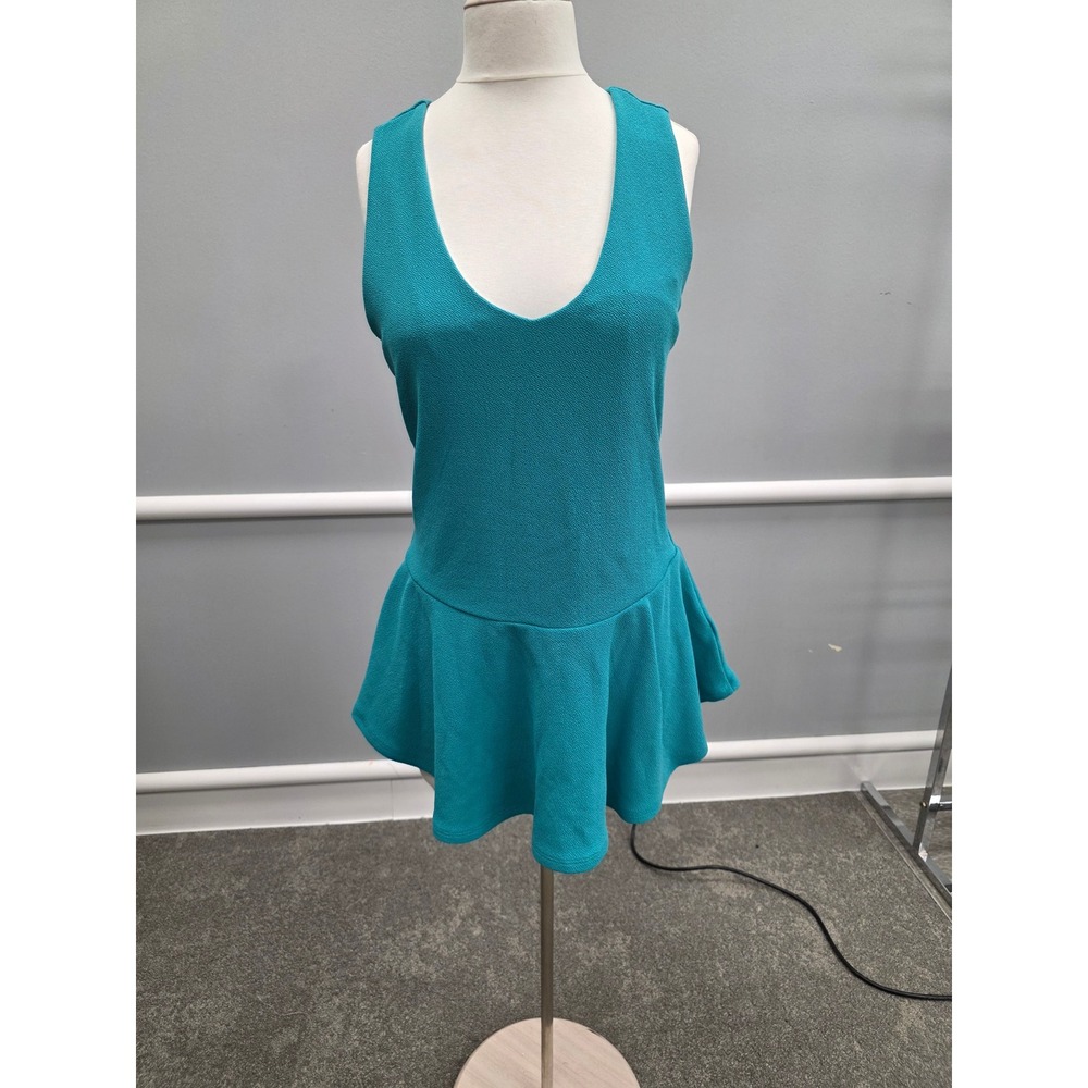 Jessica Simpson Womens 2X Teal Blue Sleeveless V-Neck Peplum Top Textured Zipper